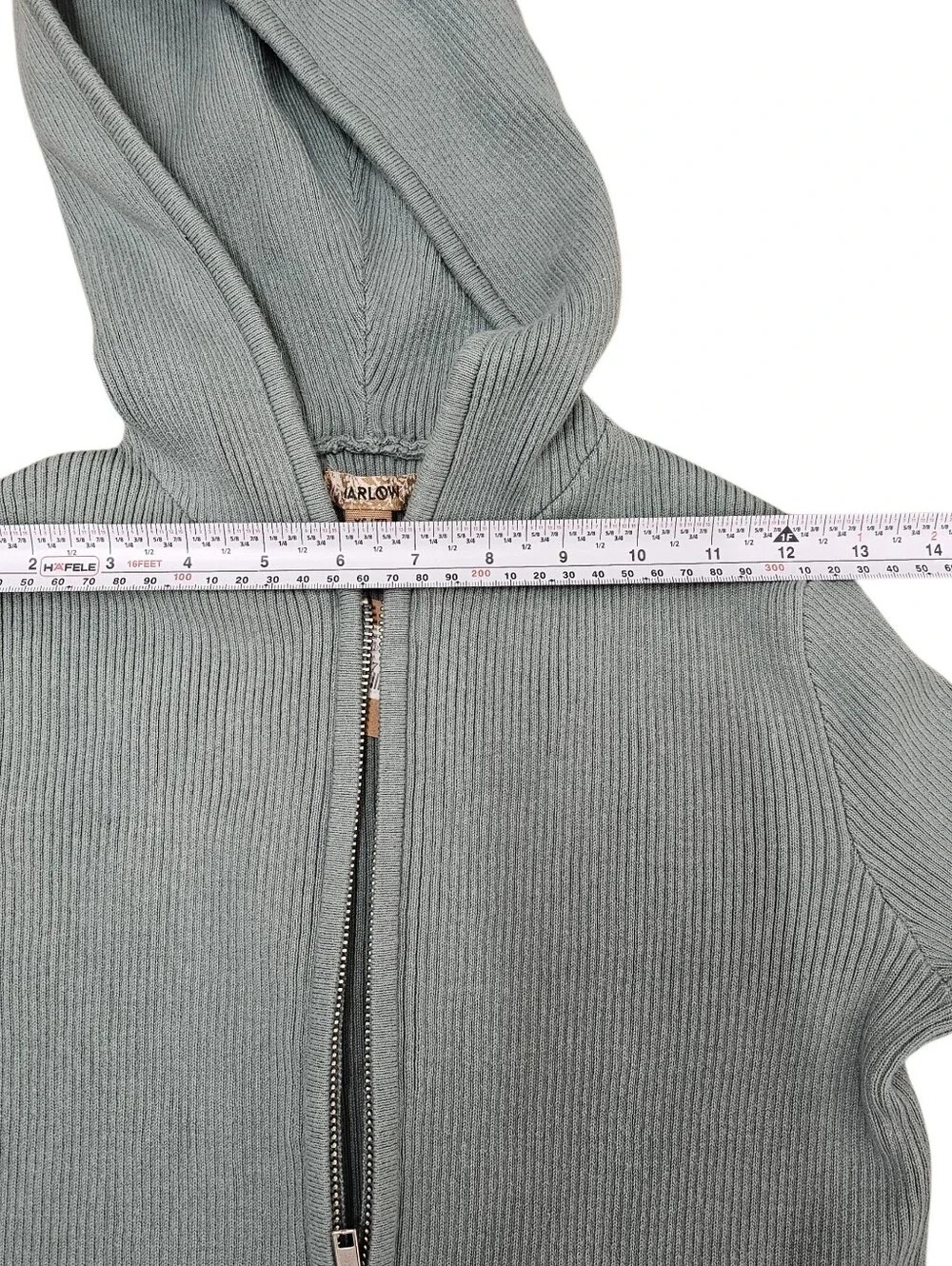 Harlow Cropped Ribbed Zip-Up Hoodie in Sage Green - Picture 7 of 7